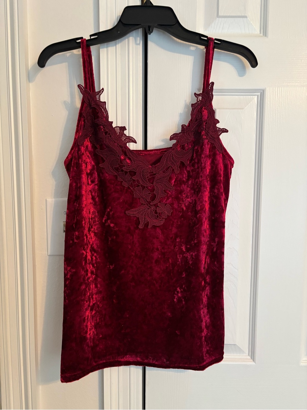 Velvet Lace-Trim Camisole Tank - Deep Wine, Small